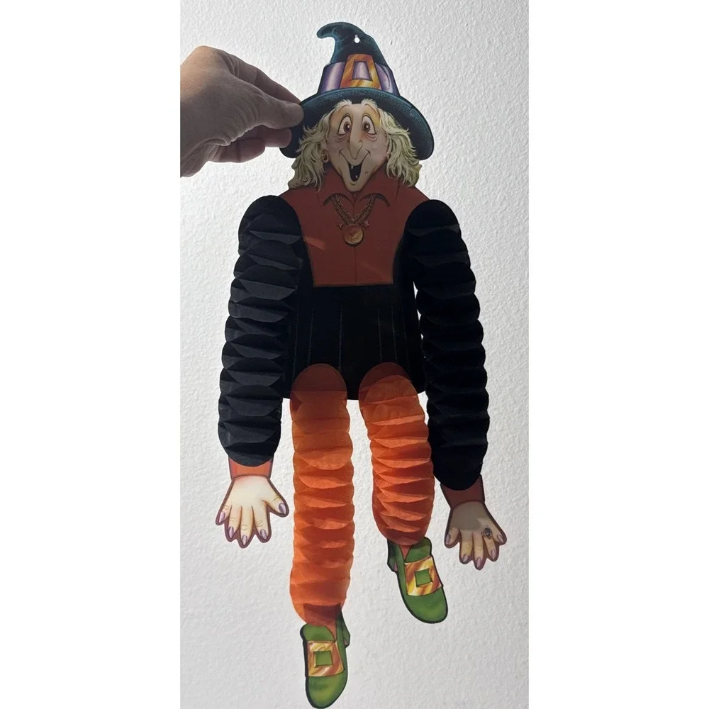 Halloween Beistle Witch Skeleton 2 Crepe Paper Honeycomb Decoration Vtg 1984 USA
